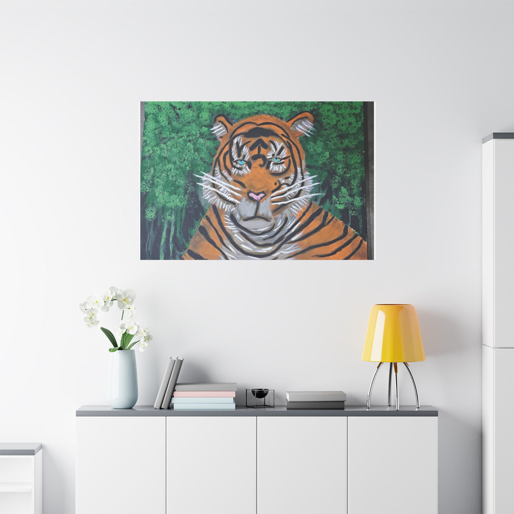 Tiger Portrait Matte Canvas Wall Art Bold Jungle Tiger Painting on Stretched Canvas