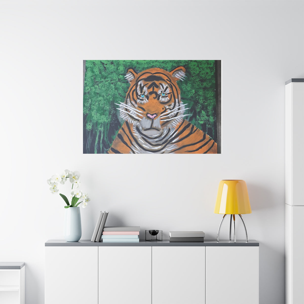 Tiger Portrait Matte Canvas Wall Art Bold Jungle Tiger Painting on Stretched Canvas