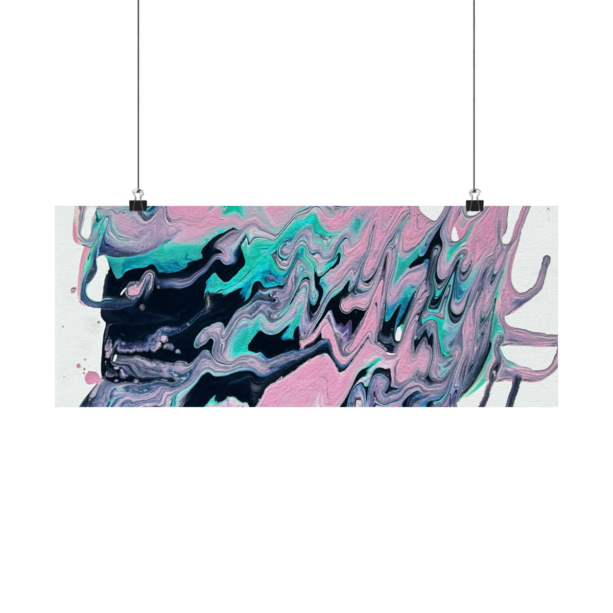 Abstract Fluid Art Poster Dripping Pink & Teal Matte Horizontal Print