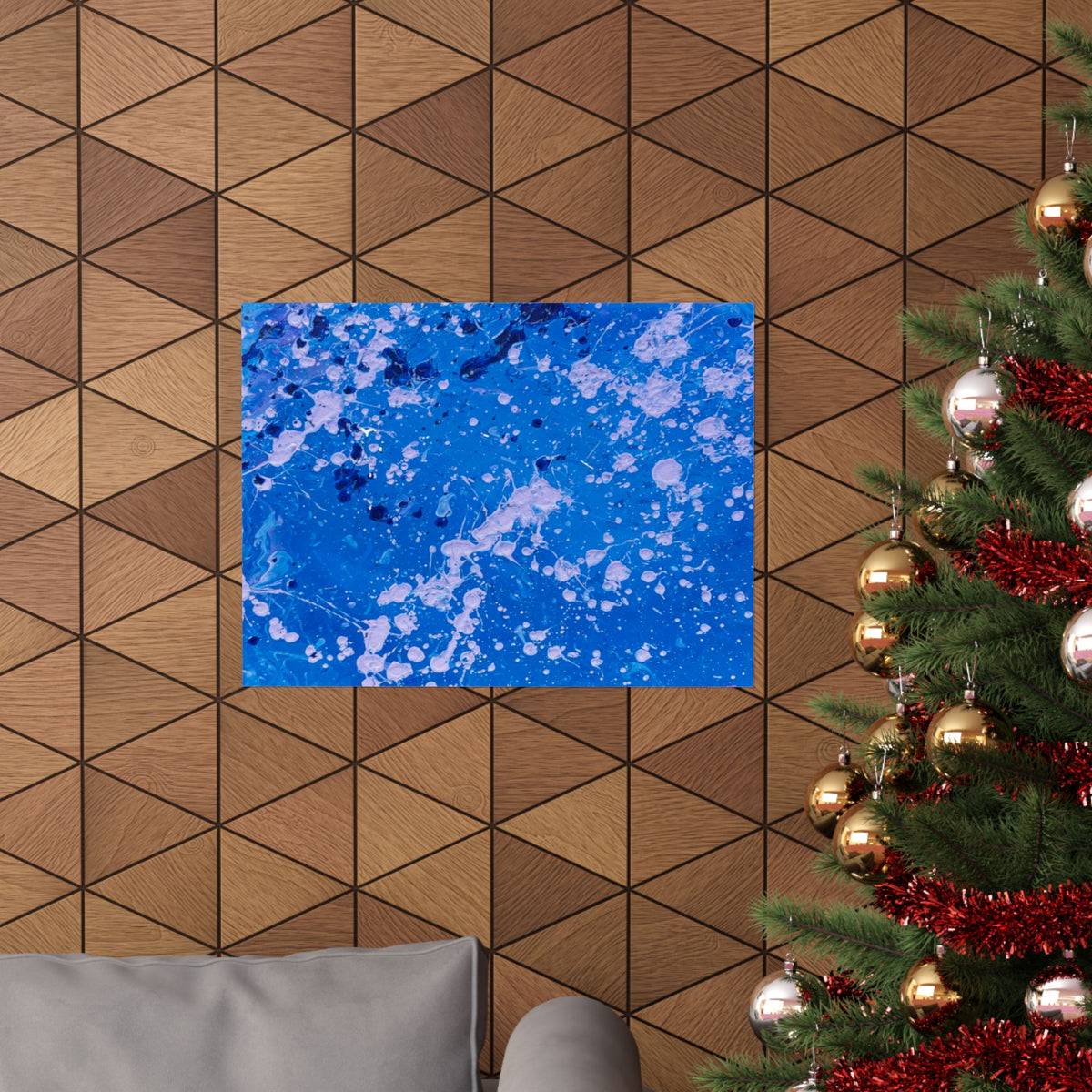 Blue Abstract Splash Matte Poster Horizontal Ocean-Inspired Art Print