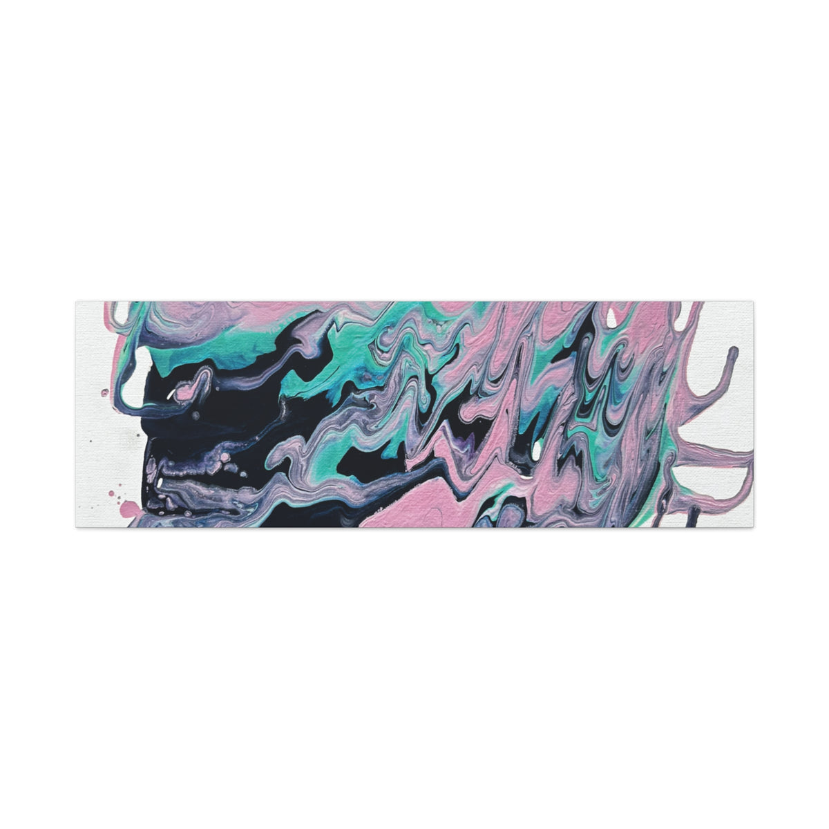 Dripping Abstract Pour Painting Canvas  Pink Teal Fluid Art Stretched Wall Decor