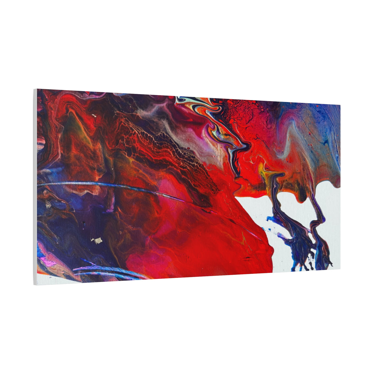 Abstract Red & Blue Fluid Art Canvas Print — Matte Stretched Wall Art