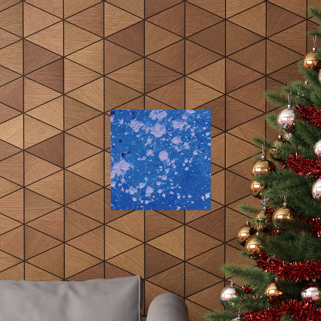 Abstract Blue Paint Splatter Matte Poster Dots Vertical Modern Wall Art