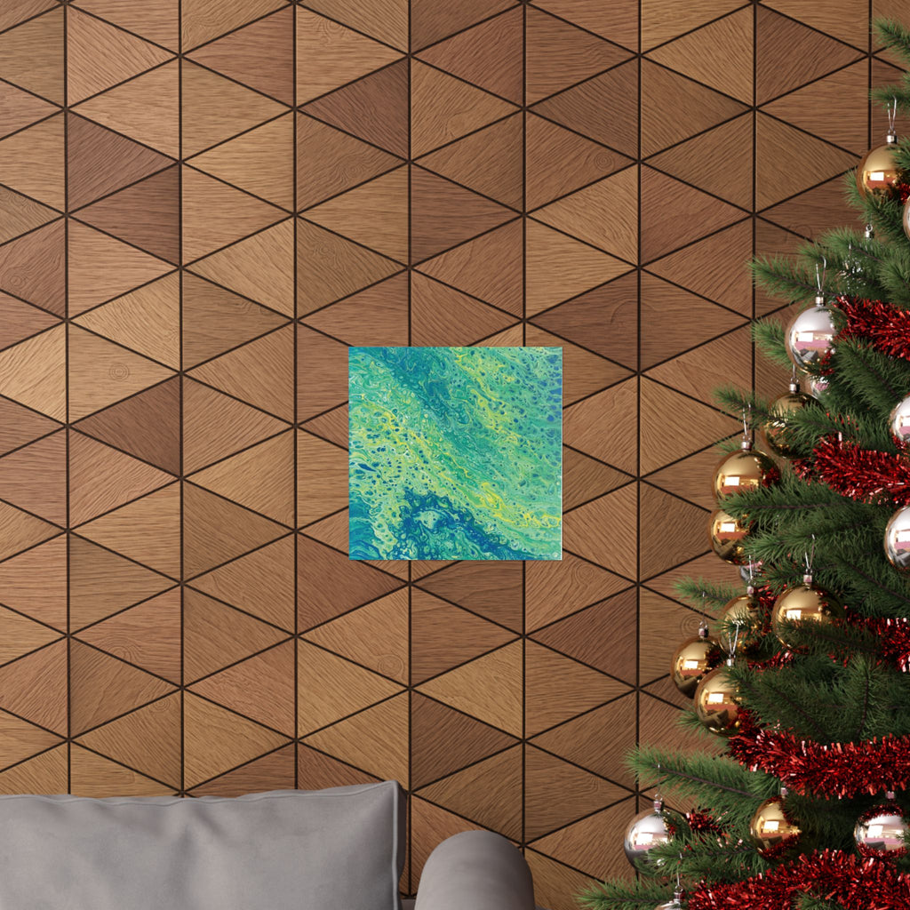 Moss Abstract Ocean Flow Matte Poster (Blue-Green Vertical Fluid Art)