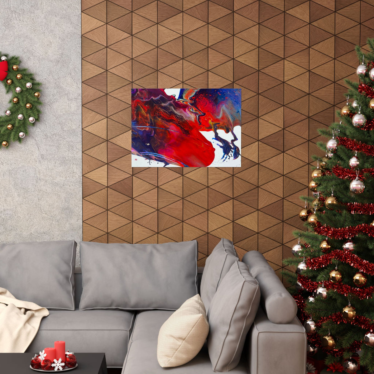 Abstract Red & Blue Matte Poster Universe Horizontal Modern Art Print