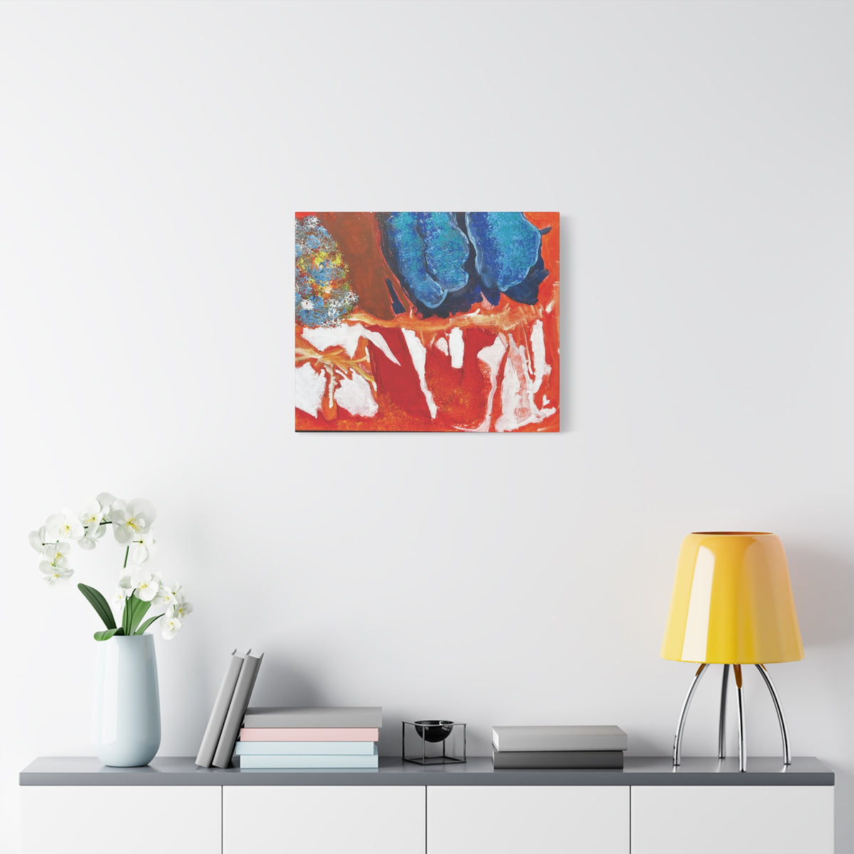 Abstract Red & Blue Matte Stretched Canvas Modern Expressionist Wall Art