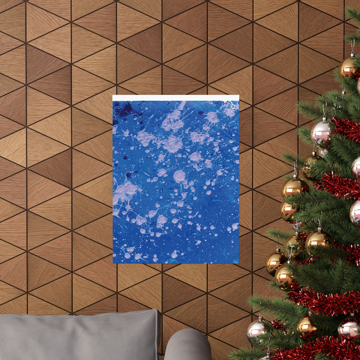 Abstract Blue Paint Splatter Matte Poster Dots Vertical Modern Wall Art