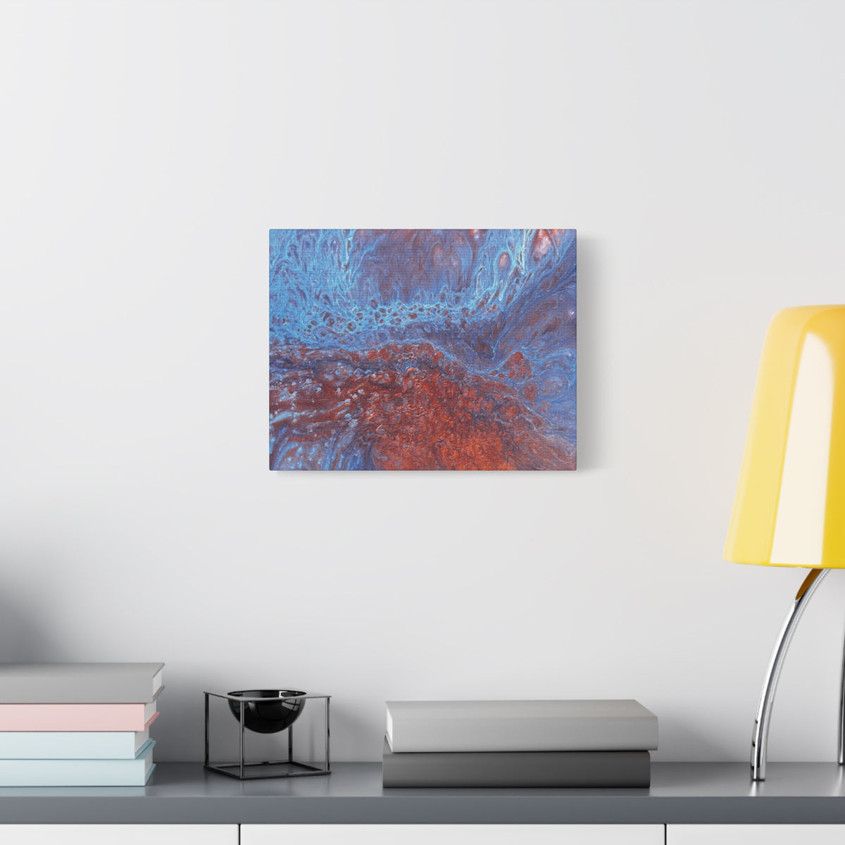 Abstract Blue & Rust Fluid Art Matte Canvas Wave Stretched Wall Art
