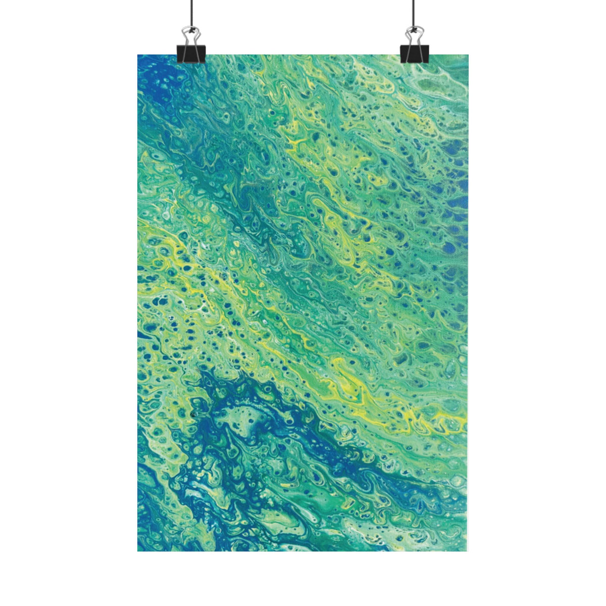 Moss Abstract Ocean Flow Matte Poster (Blue-Green Vertical Fluid Art)