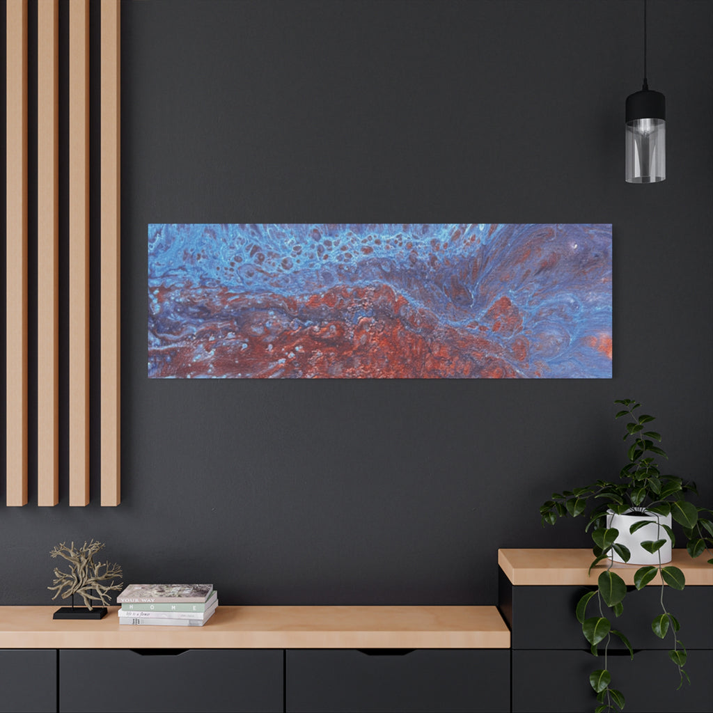 Abstract Blue & Rust Fluid Art Matte Canvas Wave Stretched Wall Art