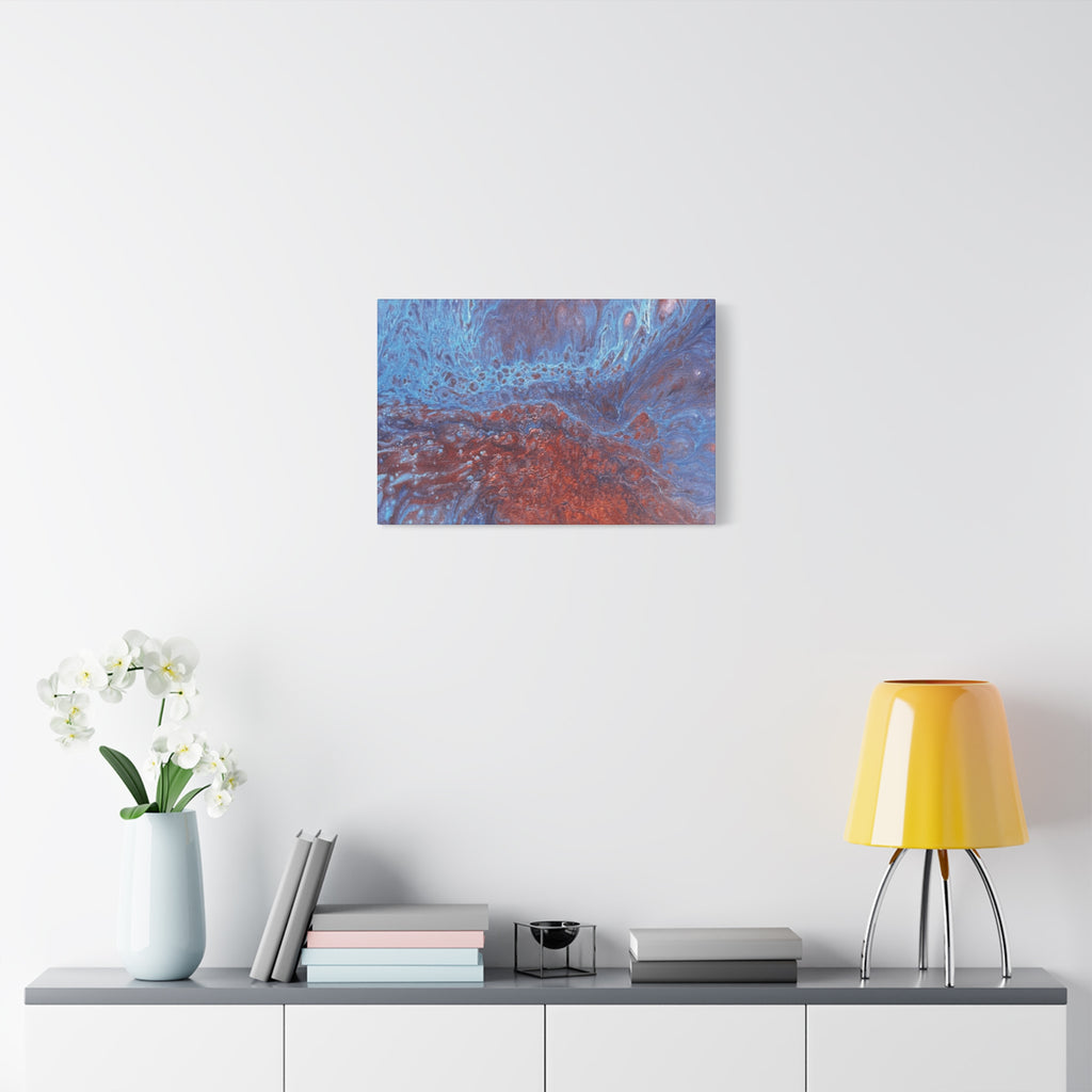 Abstract Blue & Rust Fluid Art Matte Canvas Wave Stretched Wall Art