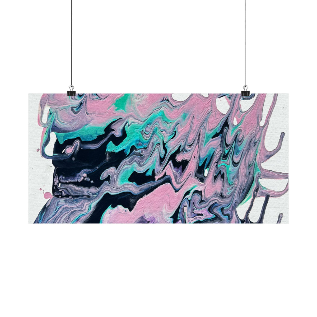 Abstract Fluid Art Poster Dripping Pink & Teal Matte Horizontal Print