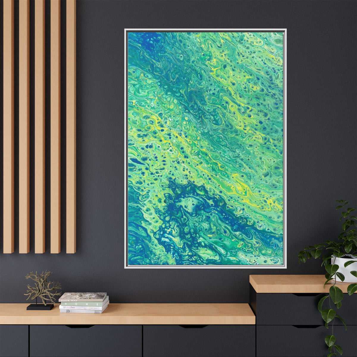 Moss 2 Abstract Ocean Fluid Art Matte Canvas Framed Wall Art