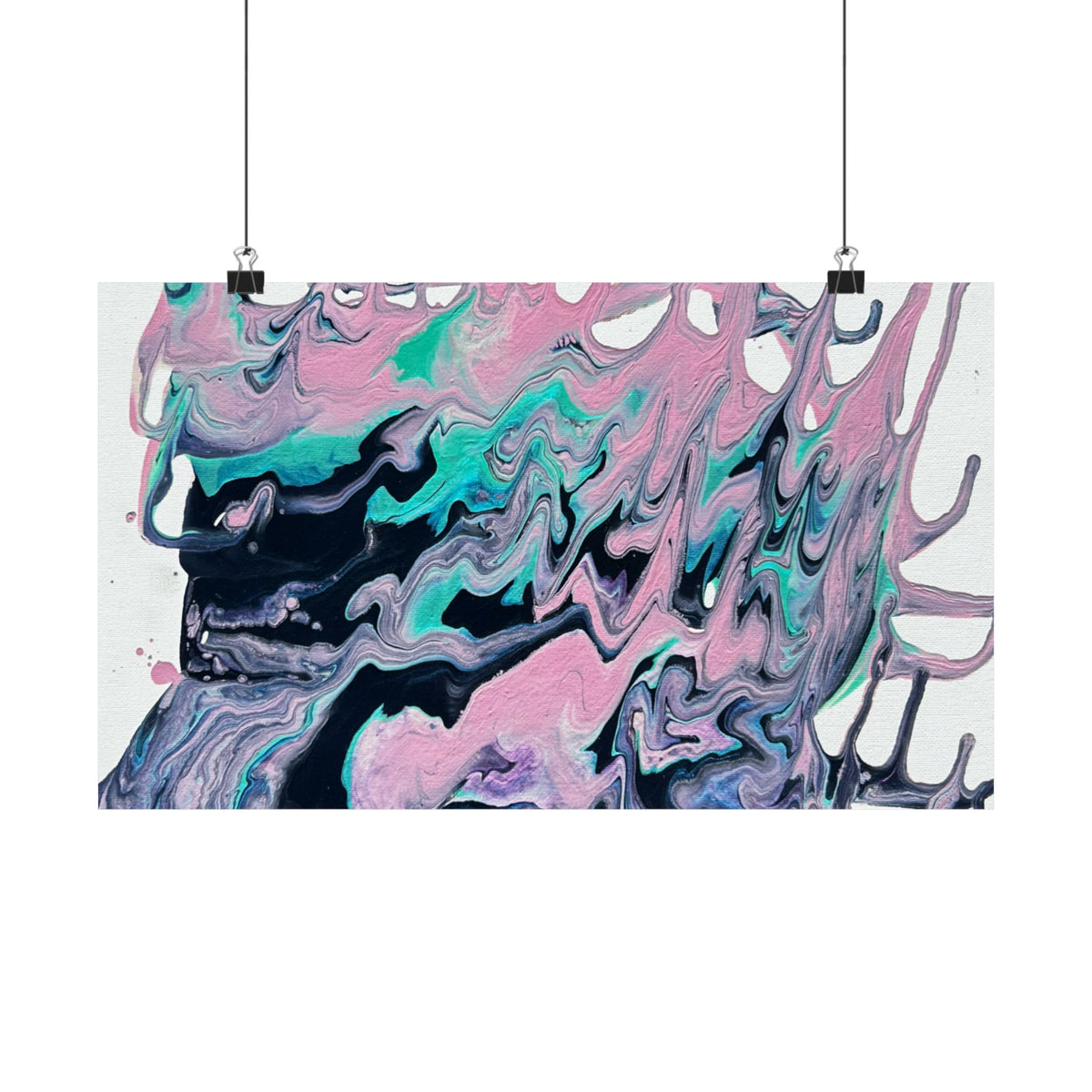 Abstract Fluid Art Poster Dripping Pink & Teal Matte Horizontal Print