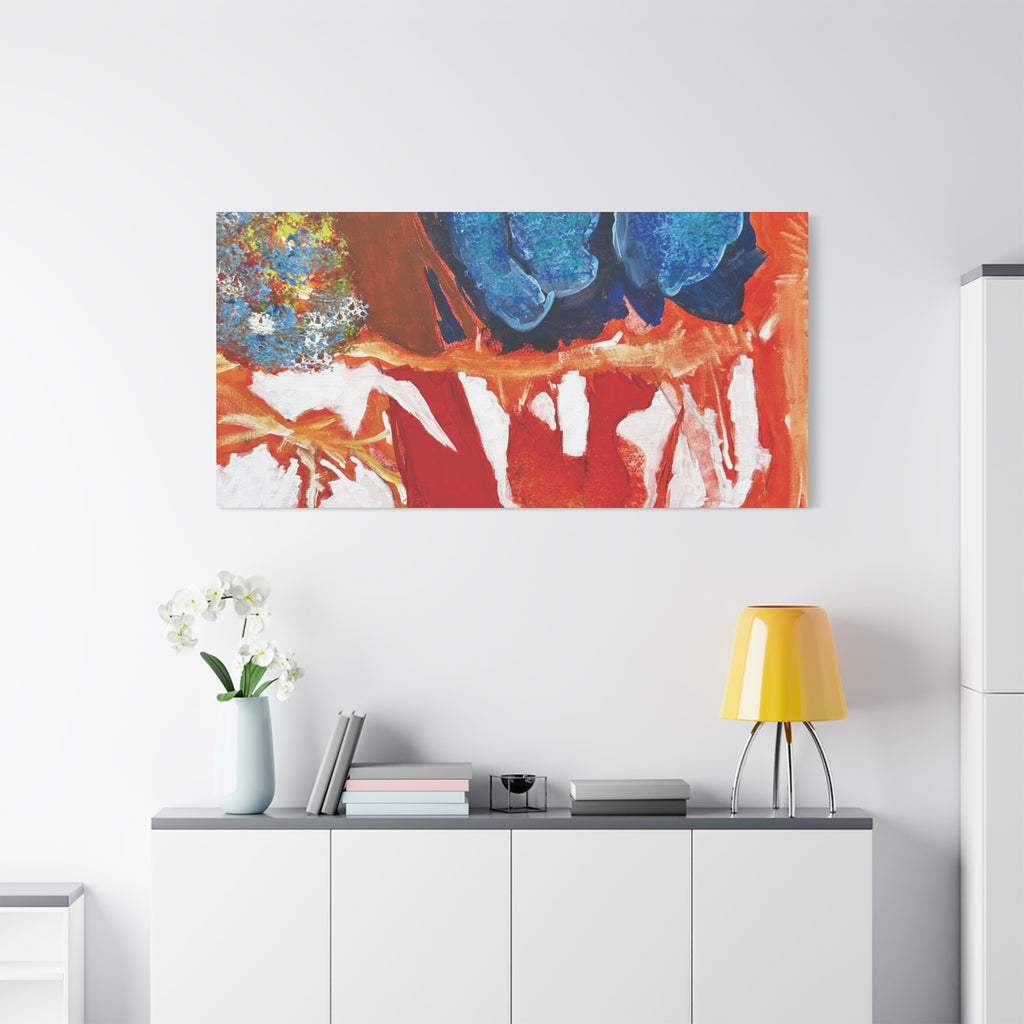 Abstract Red & Blue Matte Stretched Canvas Modern Expressionist Wall Art