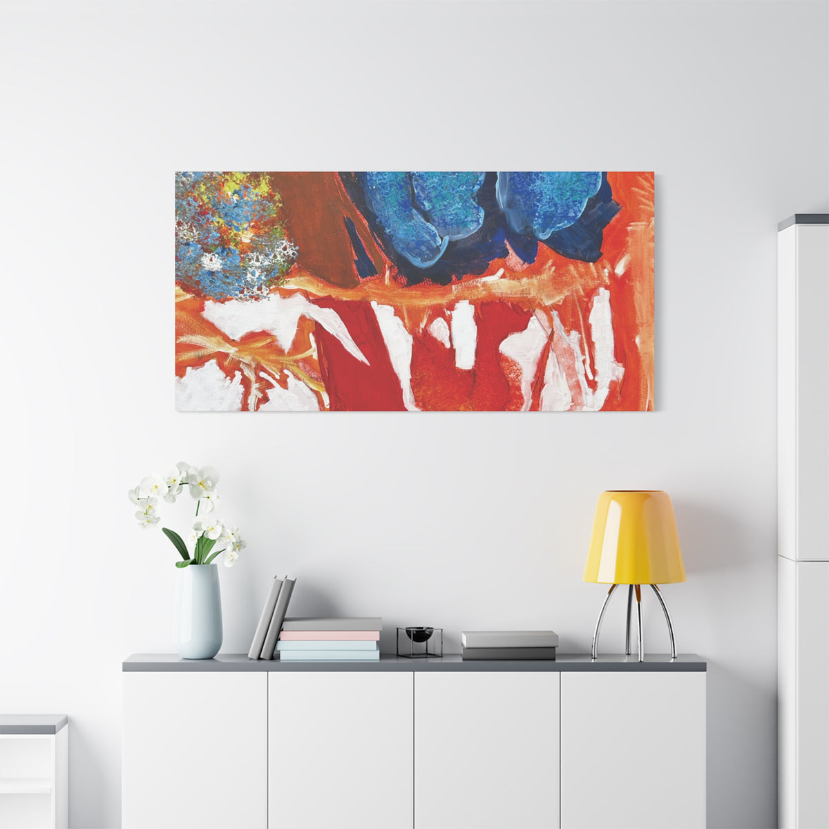 Abstract Red & Blue Matte Stretched Canvas Modern Expressionist Wall Art