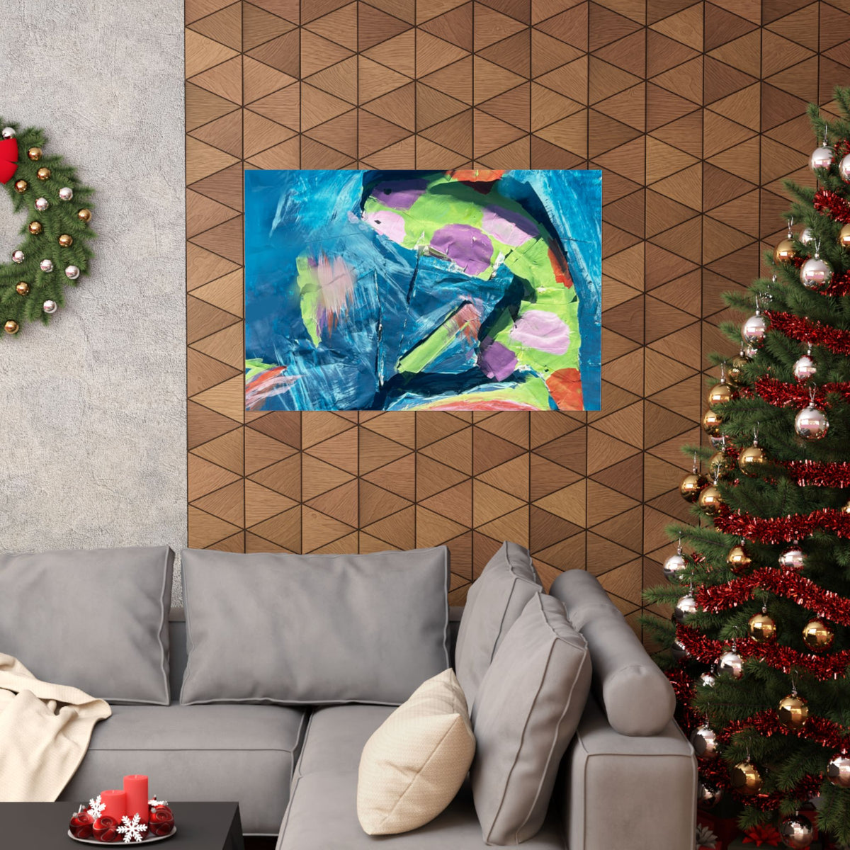 The Fish Abstract Color Splash Matte Horizontal Poster Vibrant Blue & Neon Accent Wall Art
