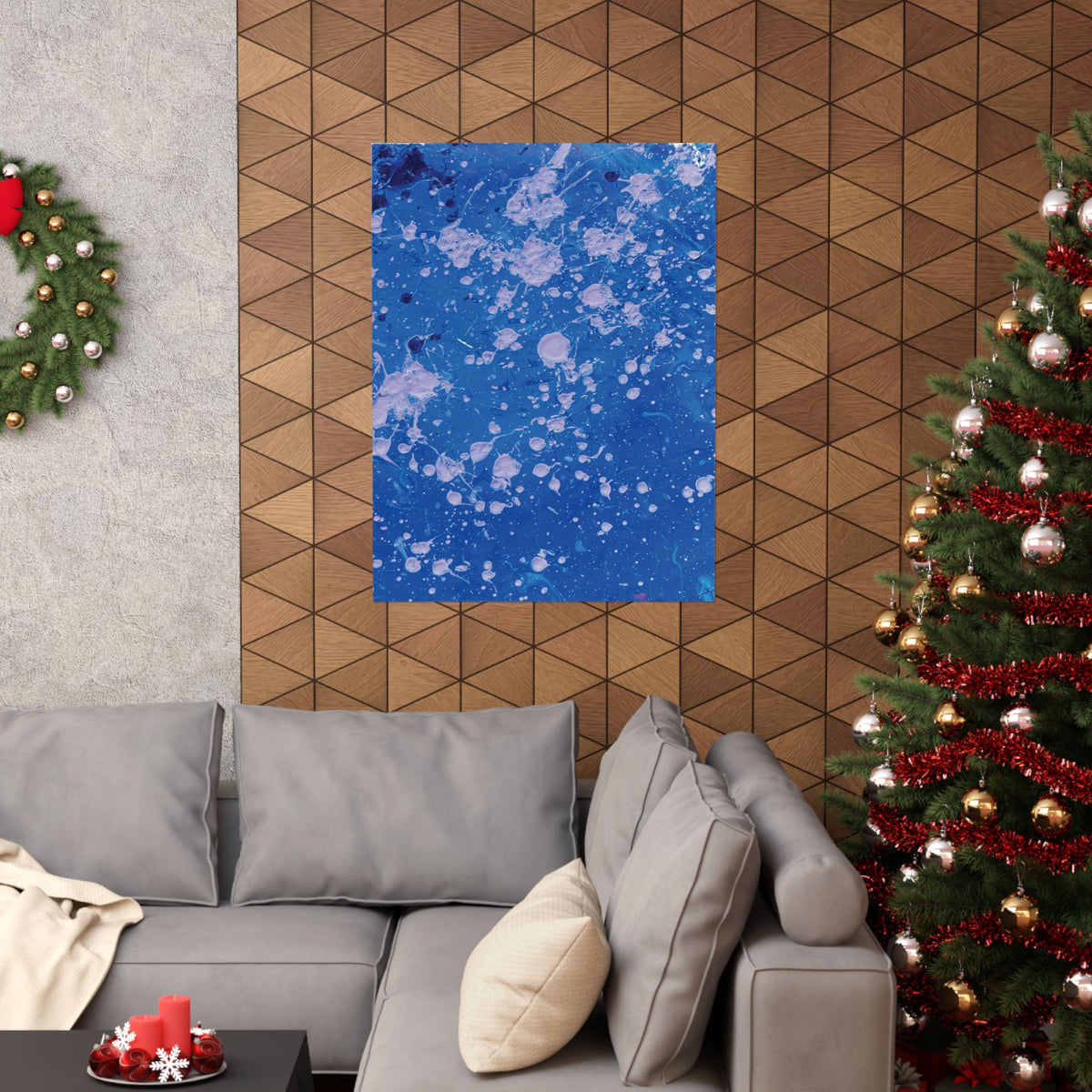 Abstract Blue Paint Splatter Matte Poster Dots Vertical Modern Wall Art