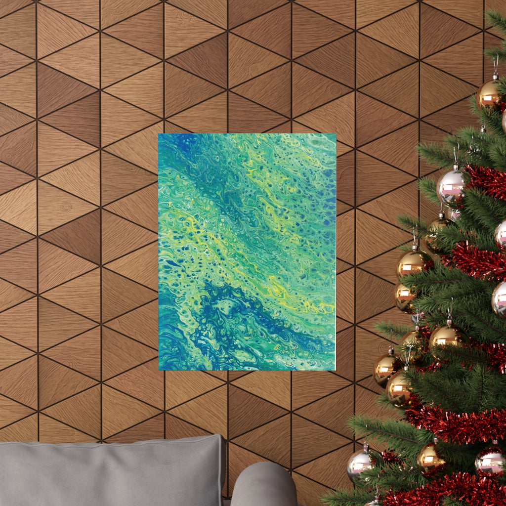 Moss Abstract Ocean Flow Matte Poster (Blue-Green Vertical Fluid Art)