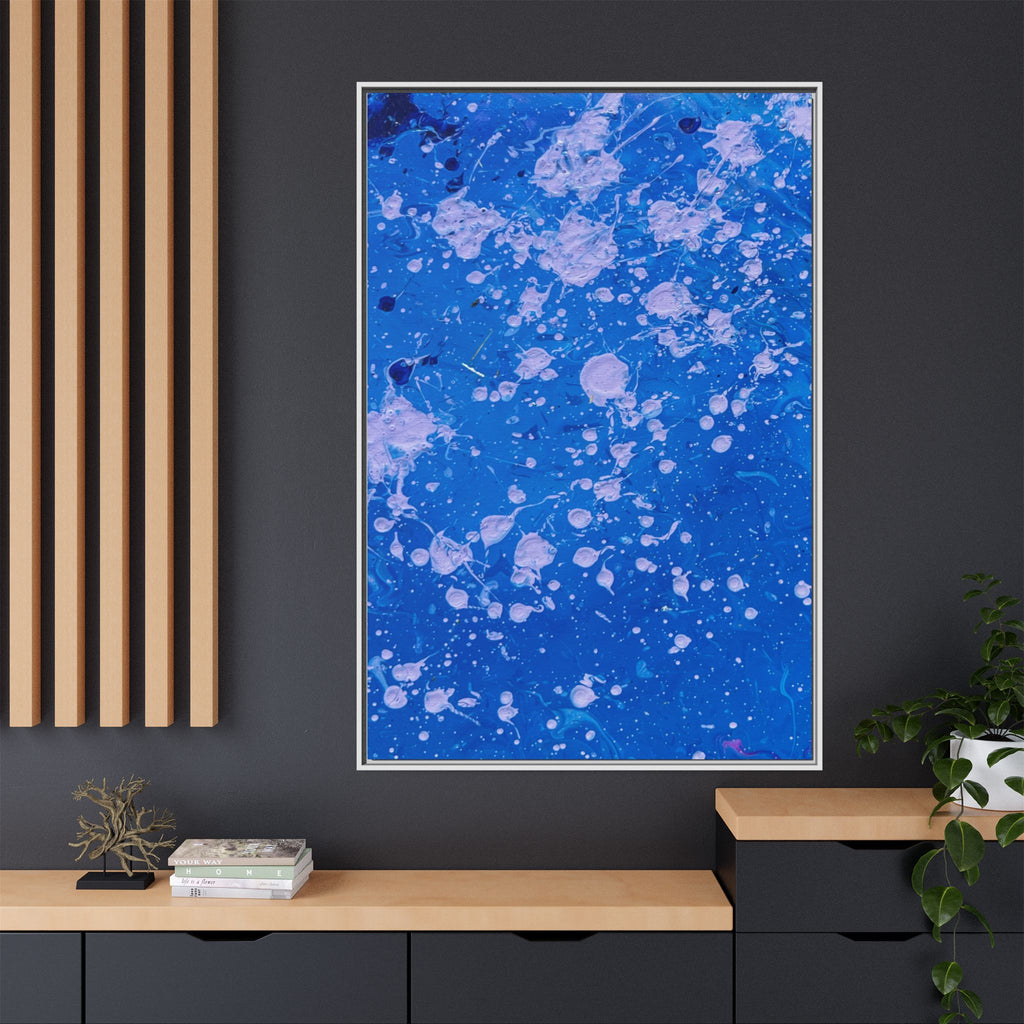 Abstract Blue Splatter Matte Canvas Print Dots (Framed)