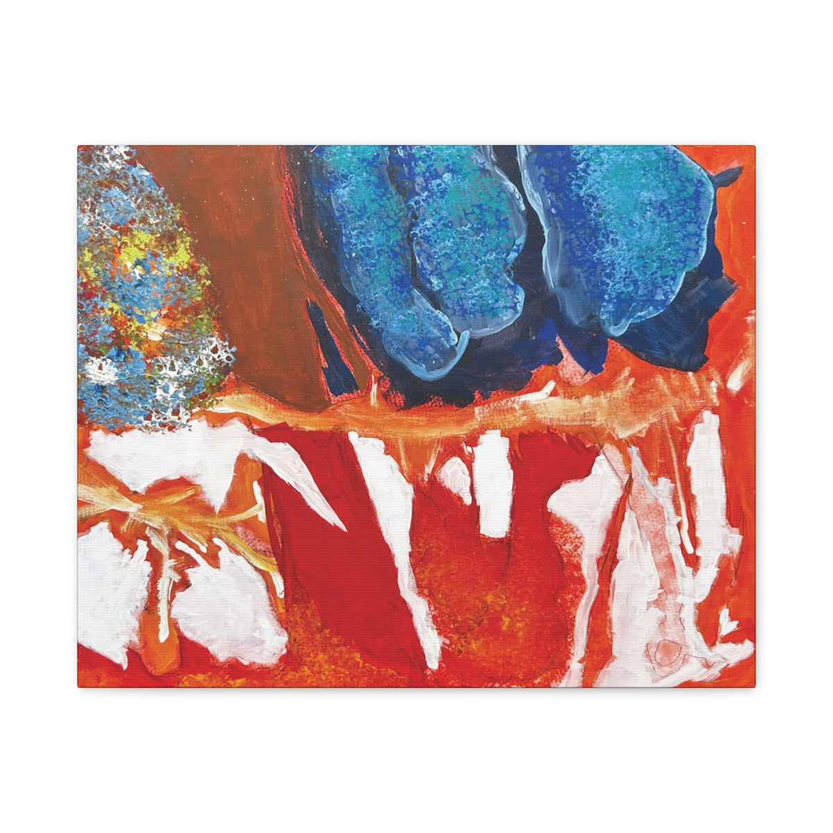 Abstract Red & Blue Matte Stretched Canvas Modern Expressionist Wall Art