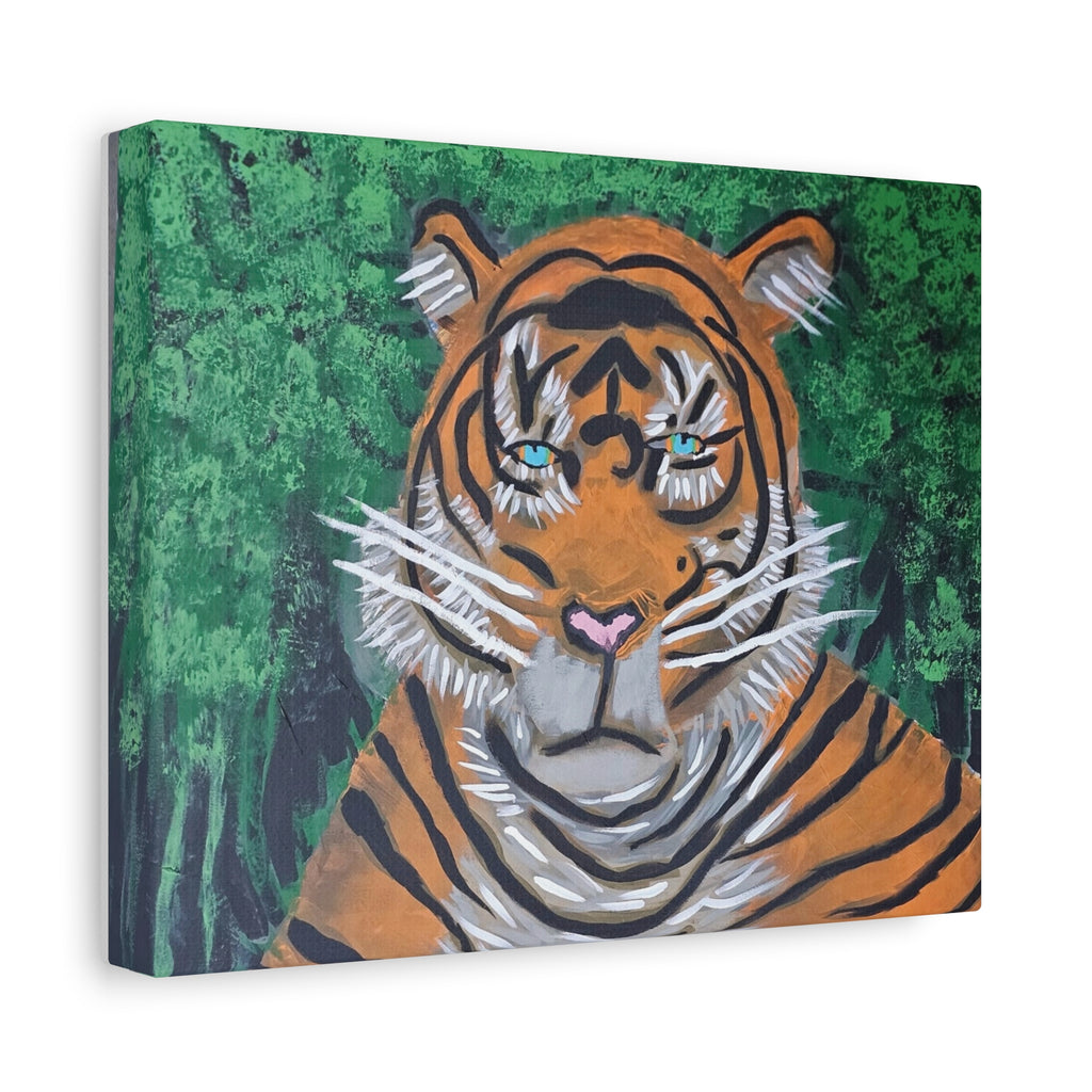 Tiger Portrait Matte Canvas Wall Art Bold Jungle Tiger Painting on Stretched Canvas
