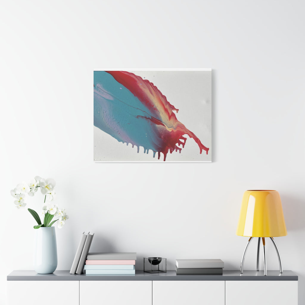 Ceiling Abstract Drip Matte Canvas Print (Blue & Red Fluid Art)