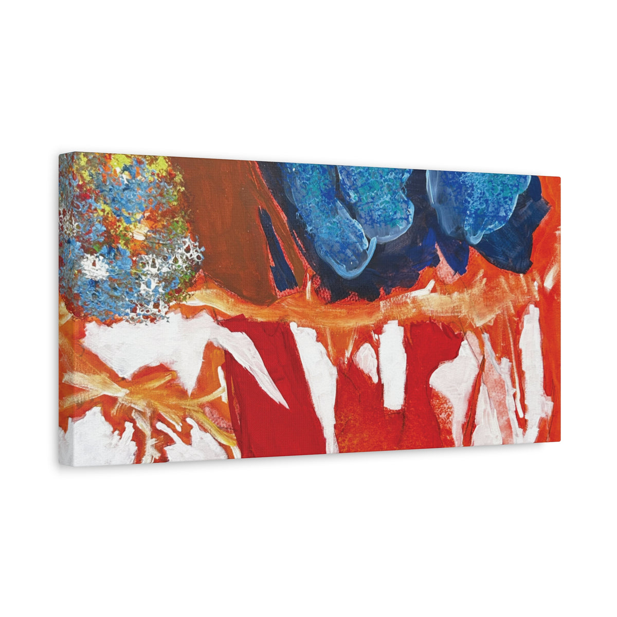 Abstract Red & Blue Matte Stretched Canvas Modern Expressionist Wall Art