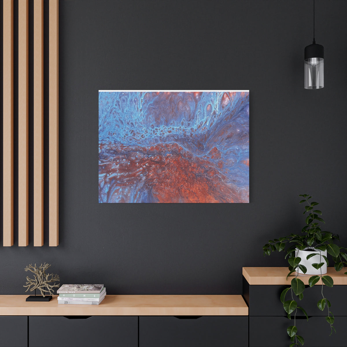 Abstract Blue & Rust Fluid Art Matte Canvas Wave Stretched Wall Art