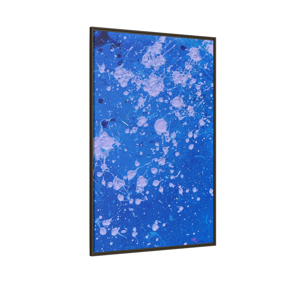 Abstract Blue Splatter Matte Canvas Print Dots (Framed)