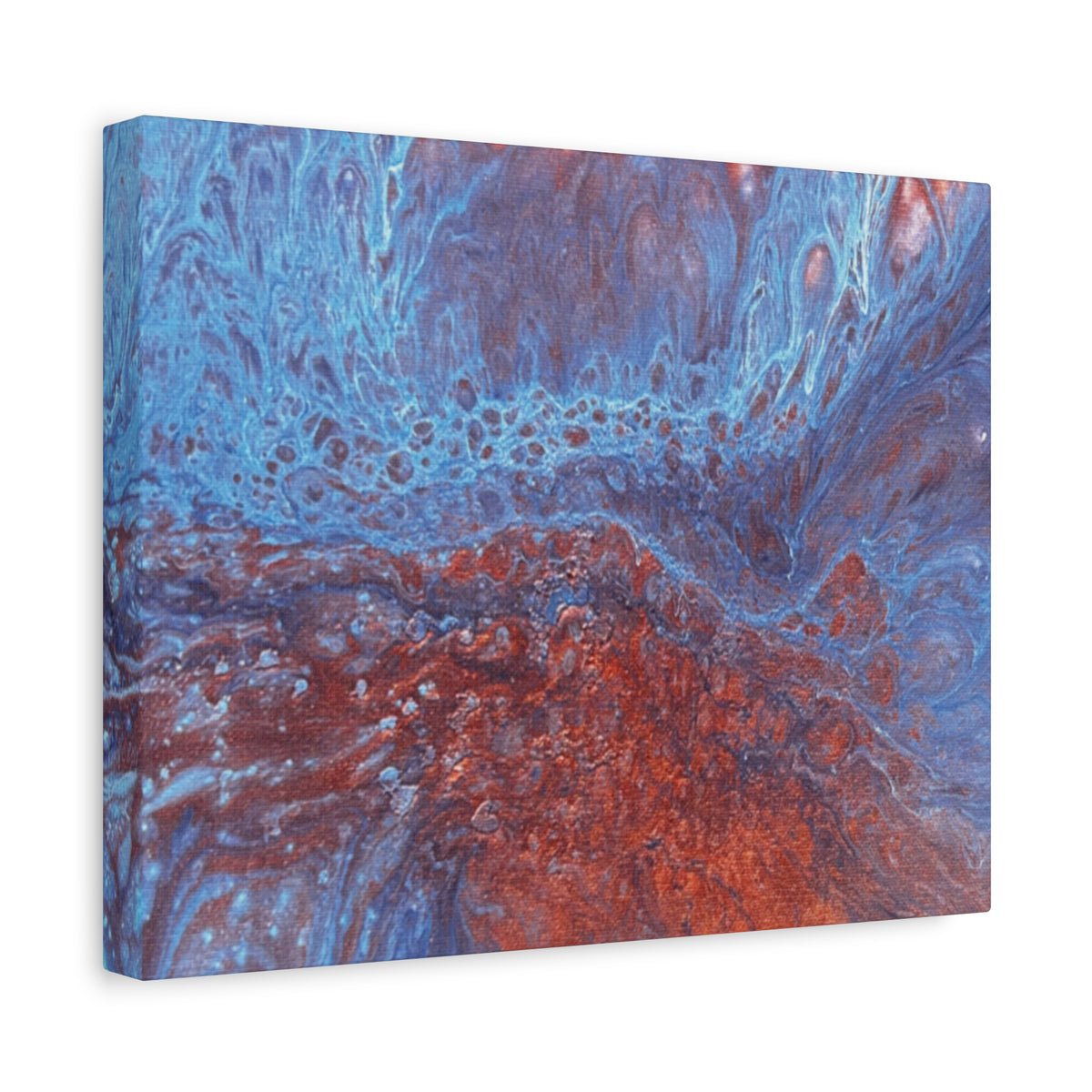 Abstract Blue & Rust Fluid Art Matte Canvas Wave Stretched Wall Art
