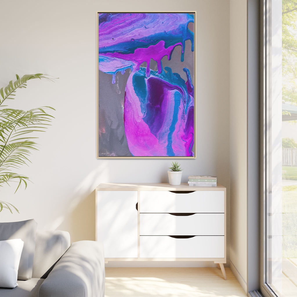Wave Abstract Purple Fluid Art Matte Canvas Framed
