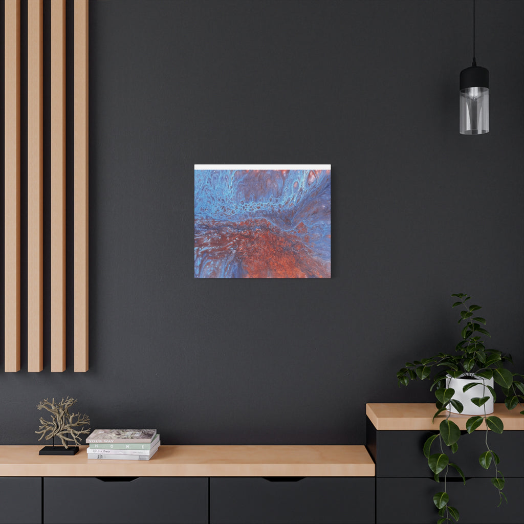 Abstract Blue & Rust Fluid Art Matte Canvas Wave Stretched Wall Art