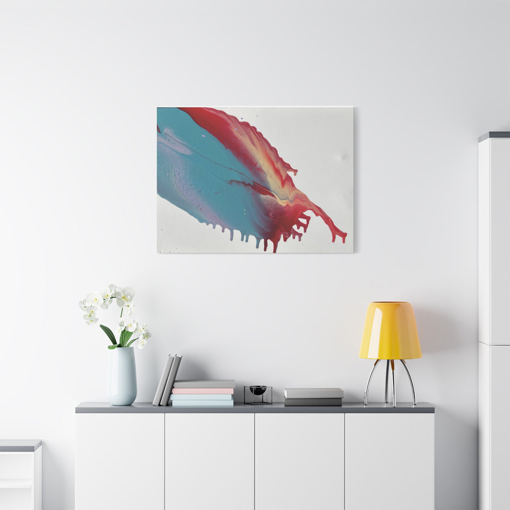 Ceiling Abstract Drip Matte Canvas Print (Blue & Red Fluid Art)