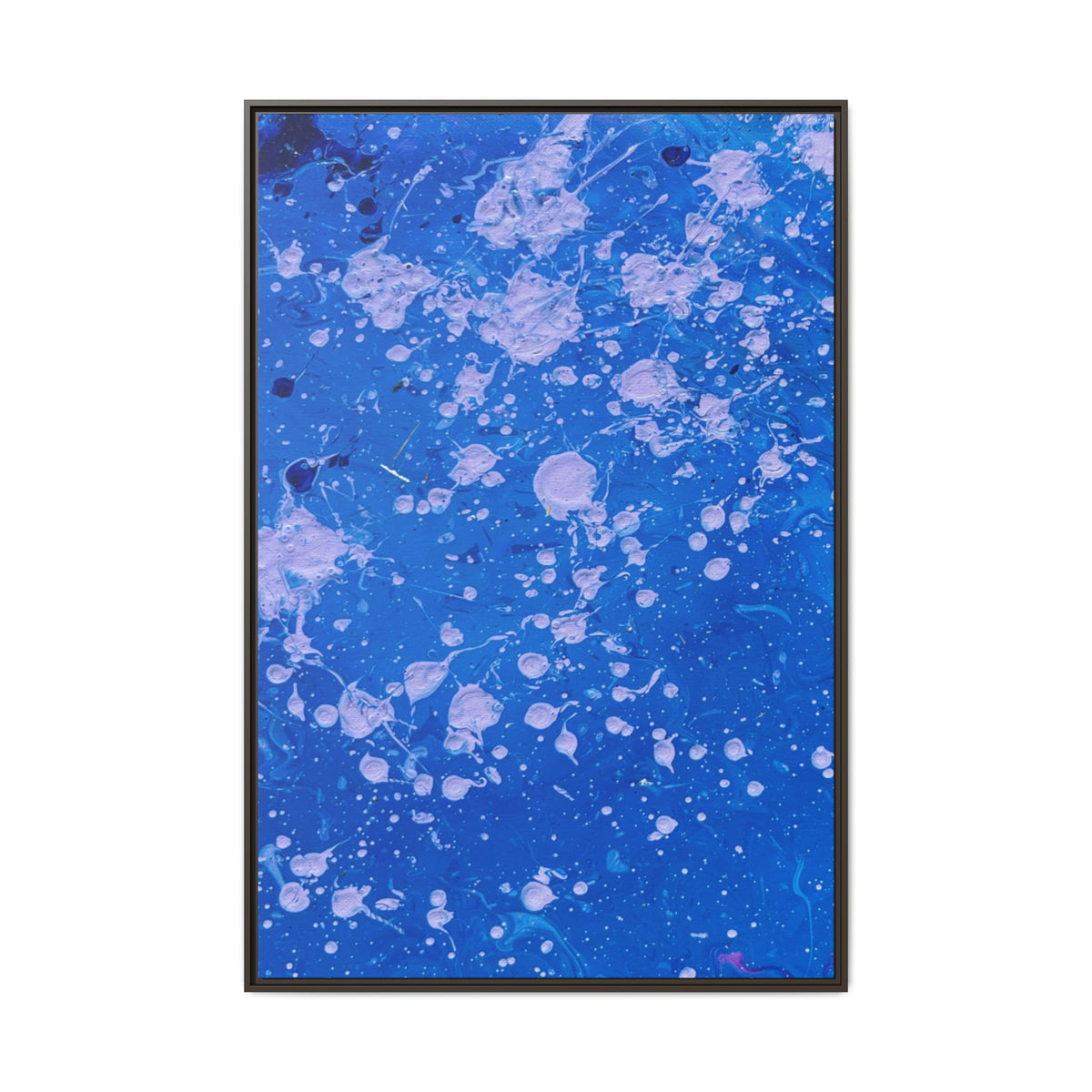 Abstract Blue Splatter Matte Canvas Print Dots (Framed)