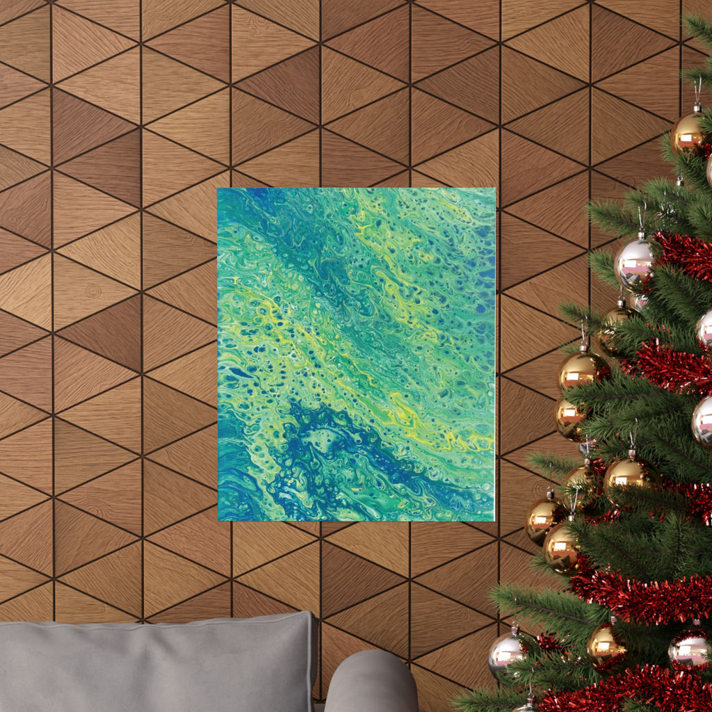 Moss Abstract Ocean Flow Matte Poster (Blue-Green Vertical Fluid Art)