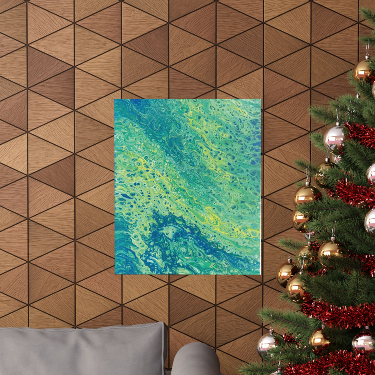 Moss Abstract Ocean Flow Matte Poster (Blue-Green Vertical Fluid Art)