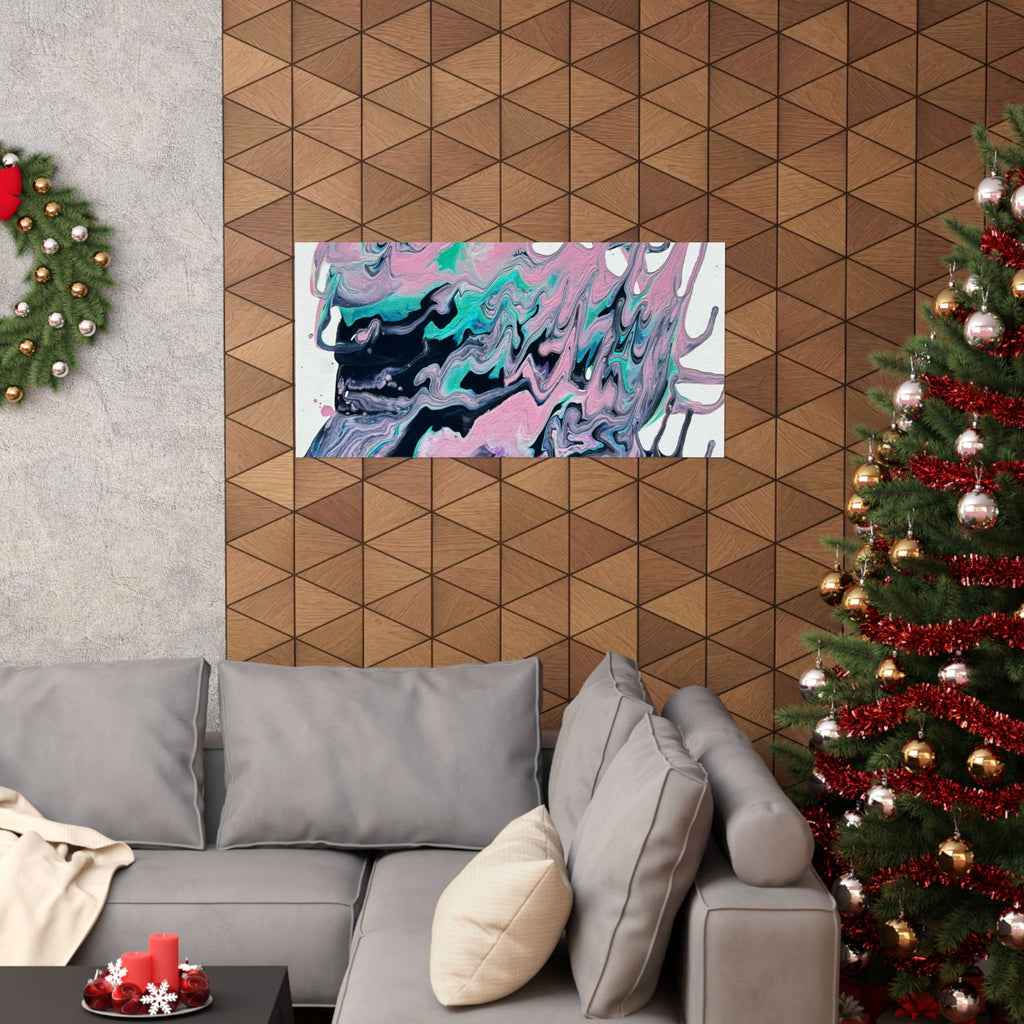Abstract Fluid Art Poster Dripping Pink & Teal Matte Horizontal Print