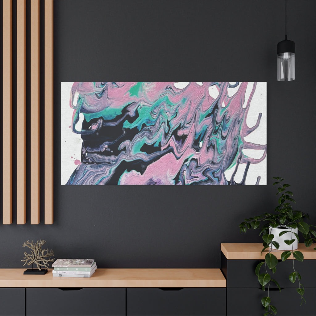 Dripping Abstract Pour Painting Canvas  Pink Teal Fluid Art Stretched Wall Decor