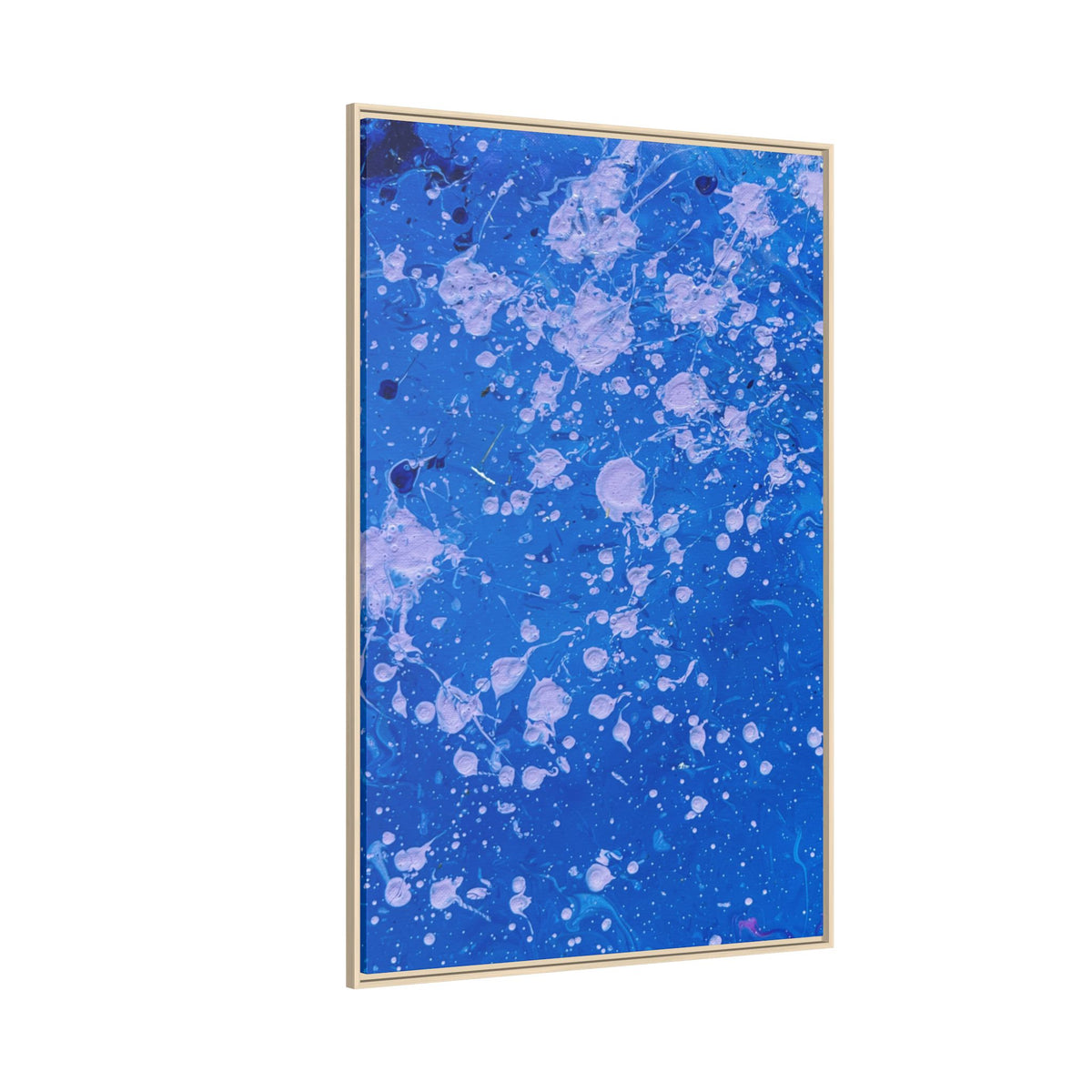 Abstract Blue Splatter Matte Canvas Print Dots (Framed)