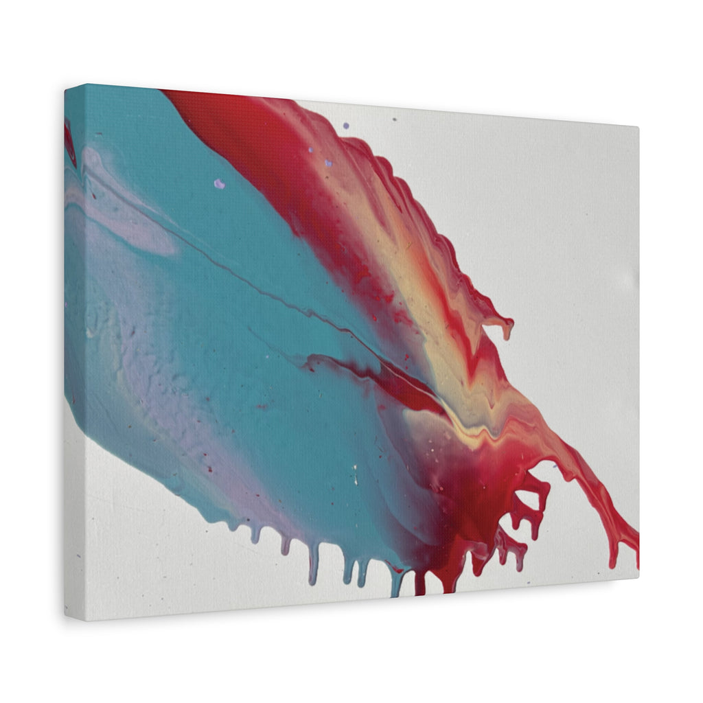 Ceiling Abstract Drip Matte Canvas Print (Blue & Red Fluid Art)