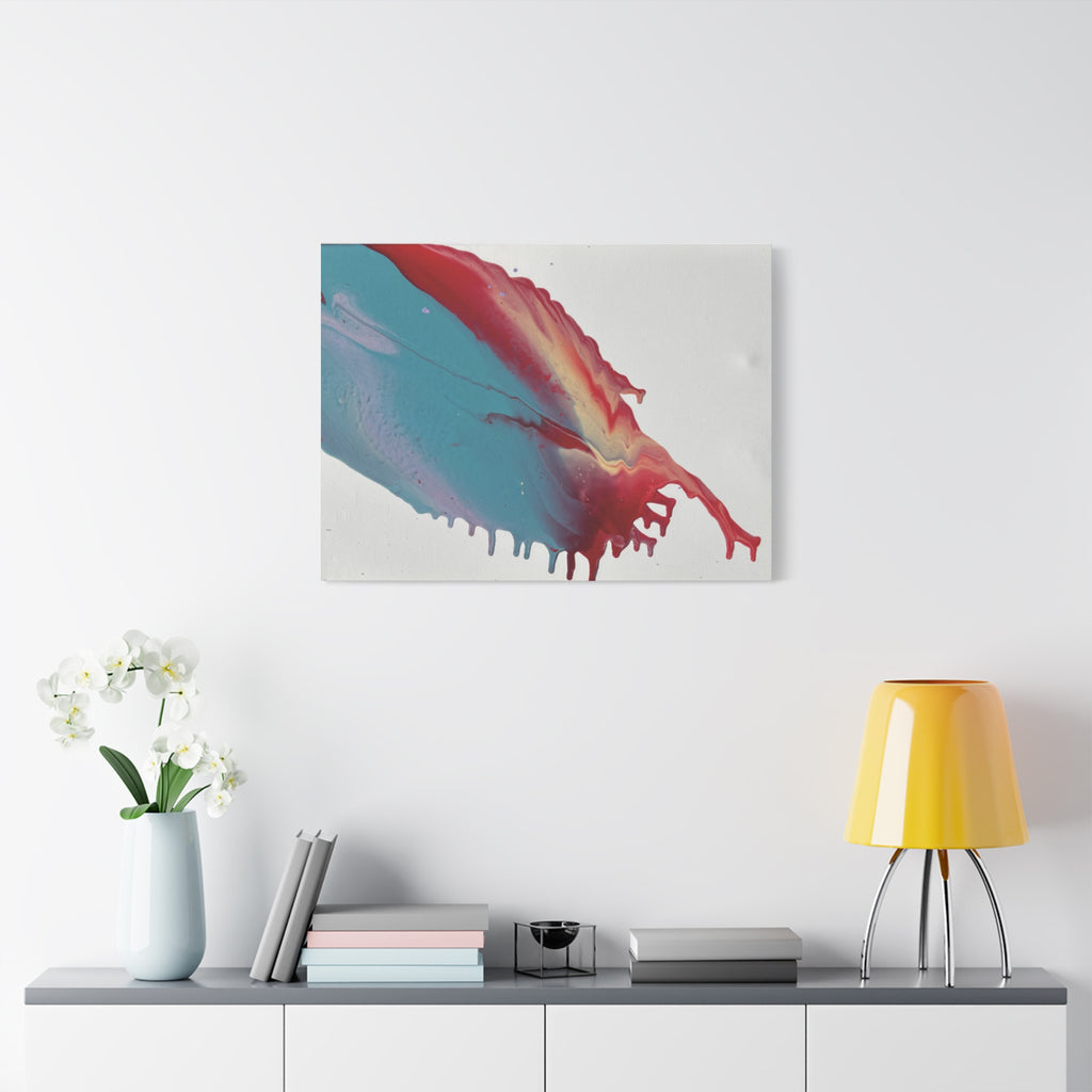 Ceiling Abstract Drip Matte Canvas Print (Blue & Red Fluid Art)
