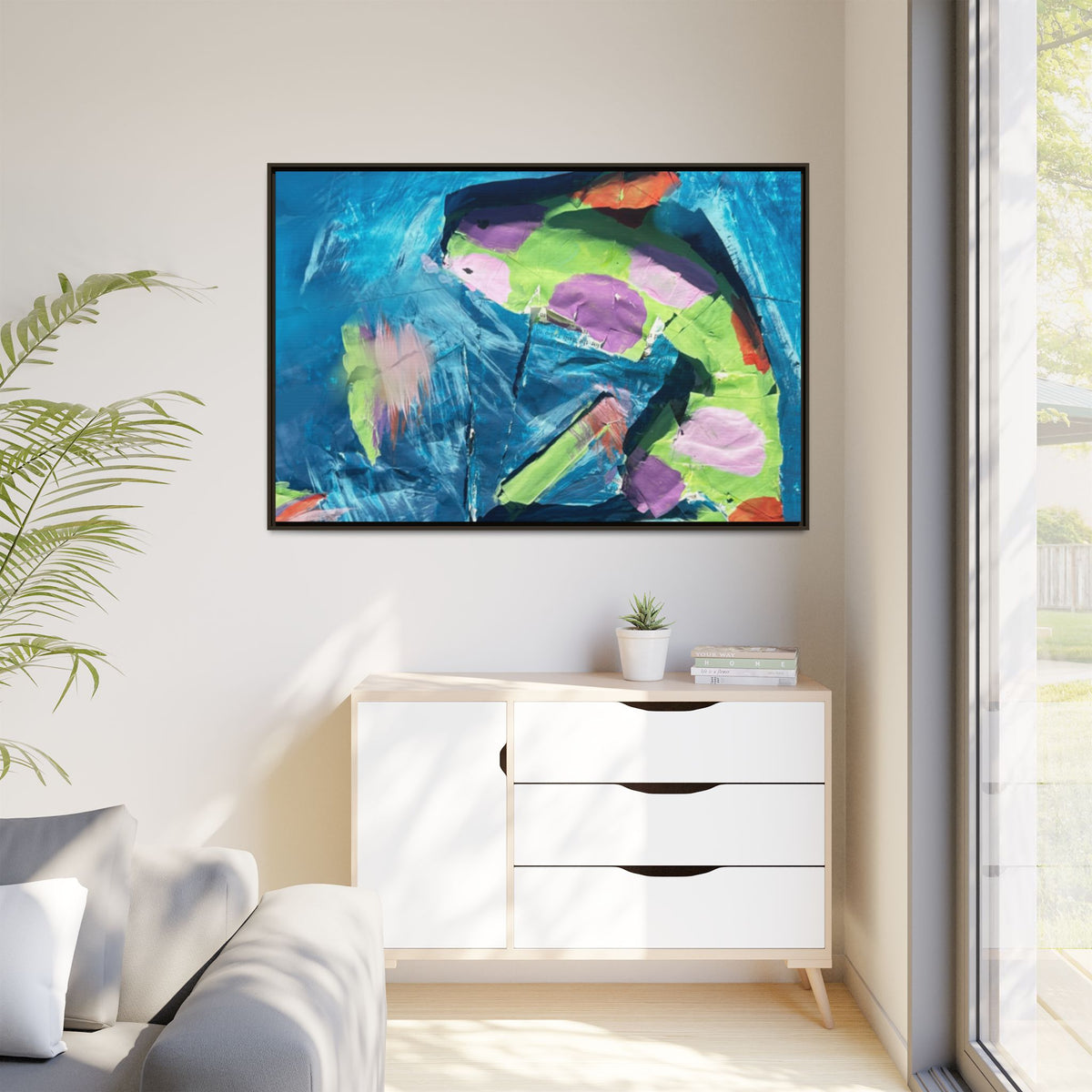 Abstract Ocean Fish Matte Canvas Framed Art