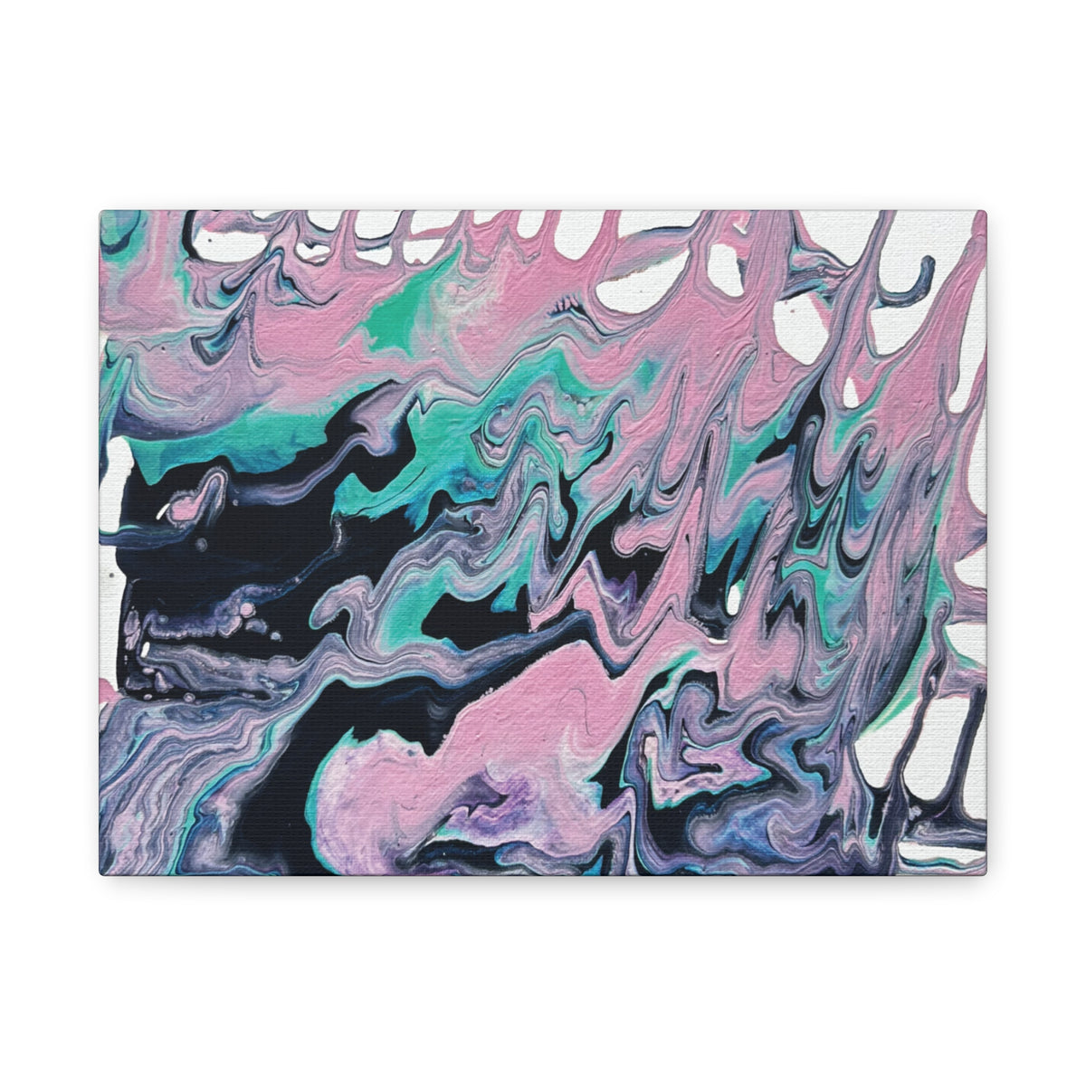 Dripping Abstract Pour Painting Canvas  Pink Teal Fluid Art Stretched Wall Decor