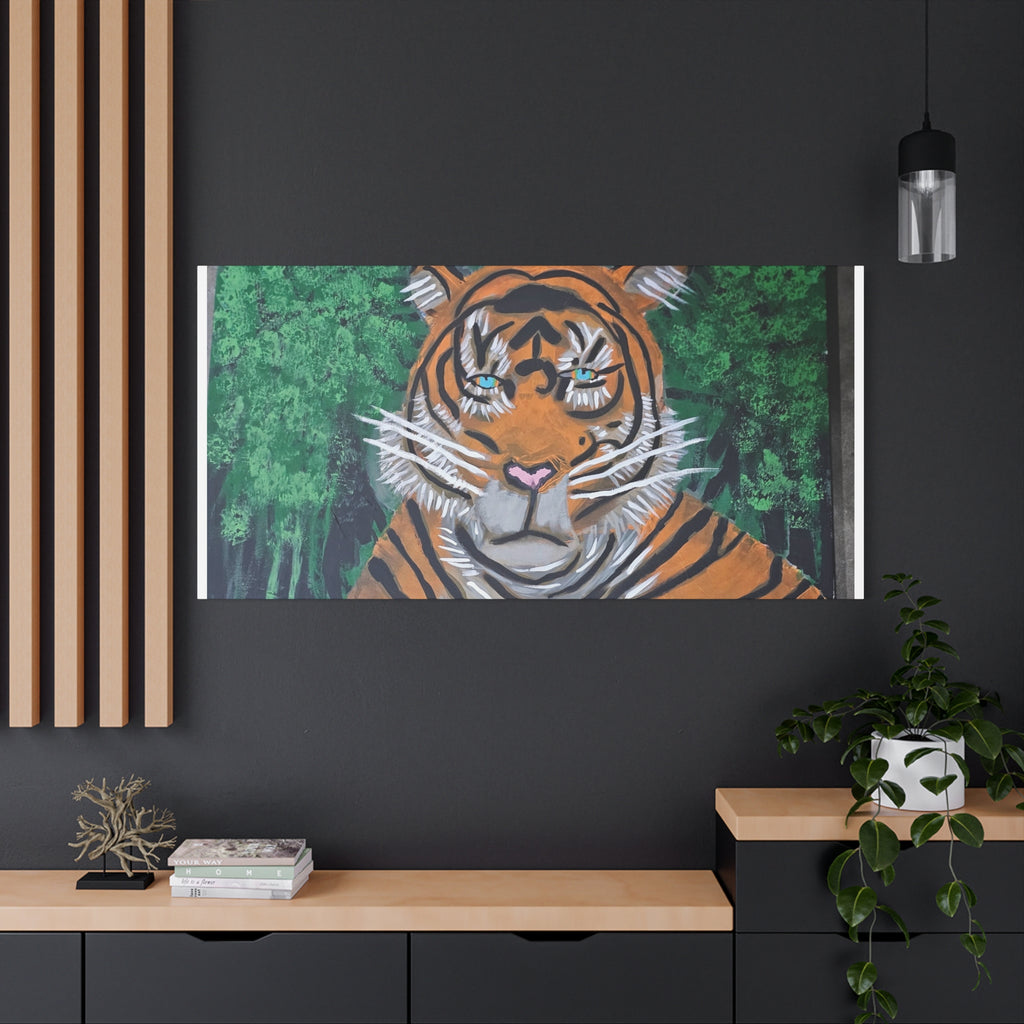Tiger Portrait Matte Canvas Wall Art Bold Jungle Tiger Painting on Stretched Canvas