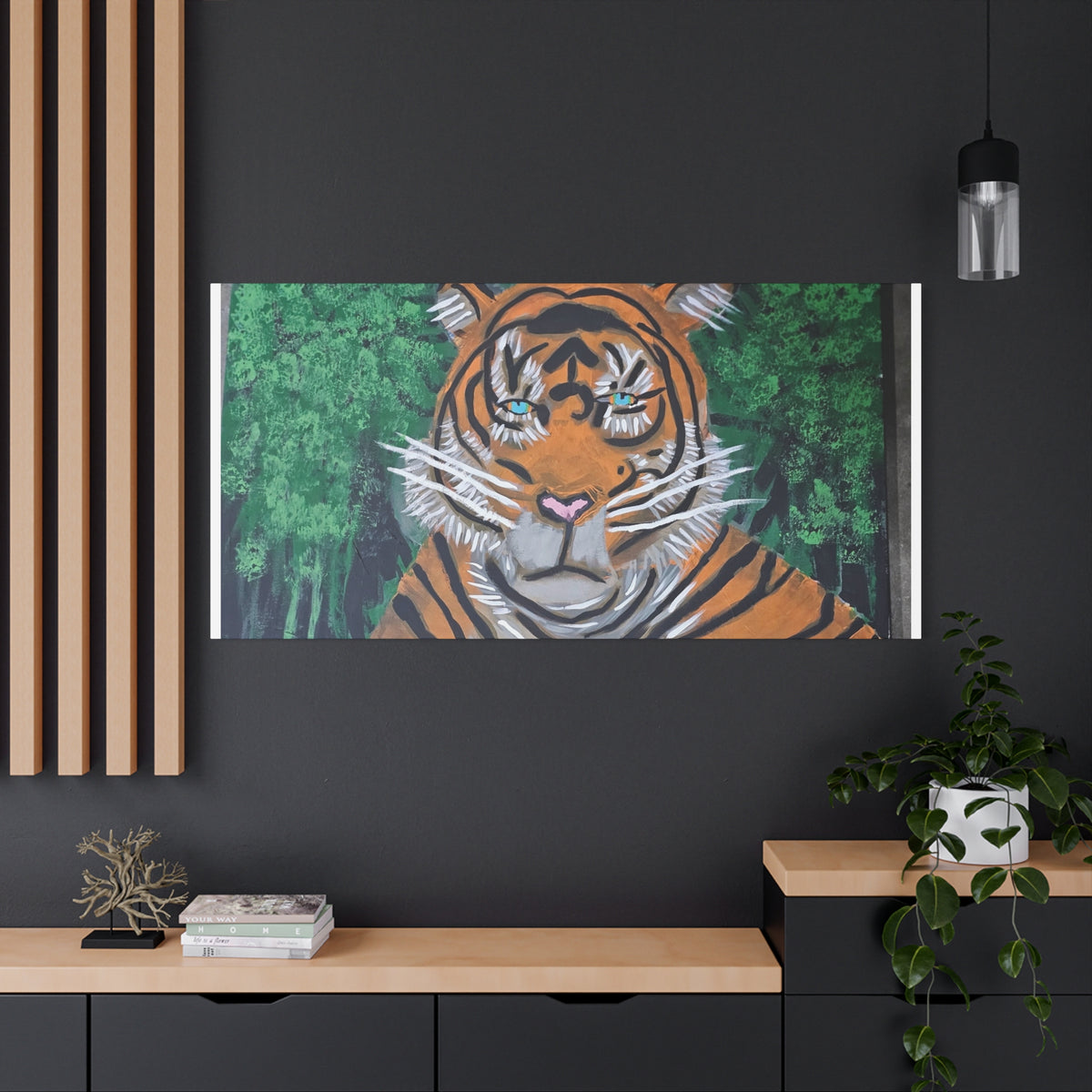 Tiger Portrait Matte Canvas Wall Art Bold Jungle Tiger Painting on Stretched Canvas