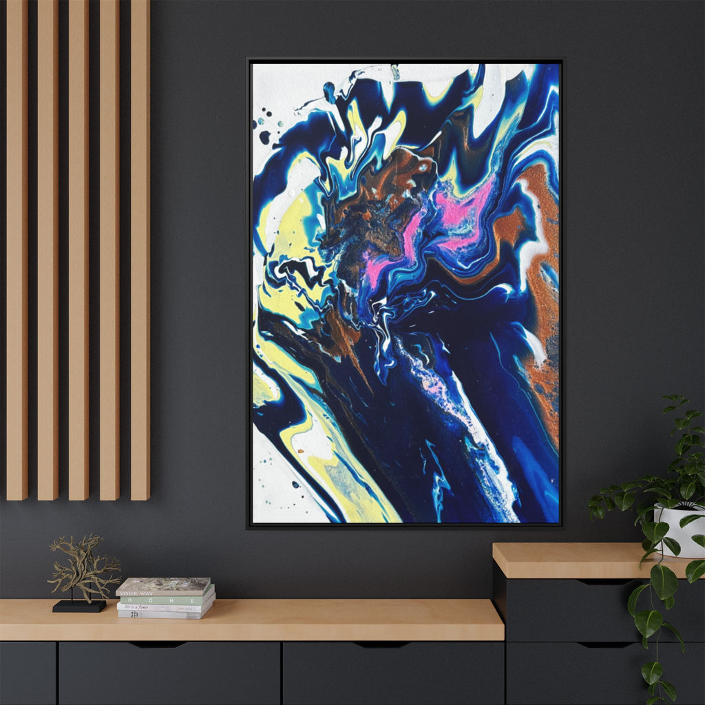 Framed Canvas Print Change Abstract Fluid Art (Blue Multicolor)