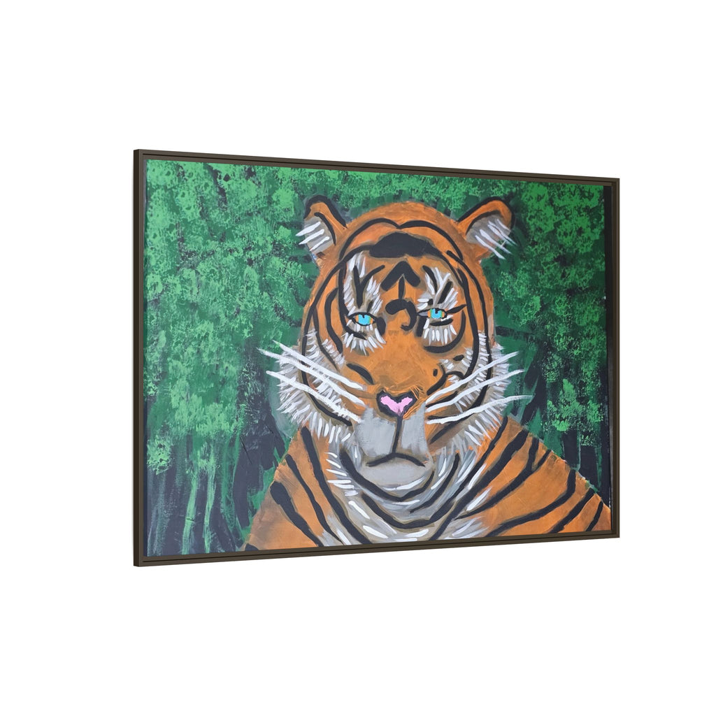 Framed Matte Canvas Tiger Portrait Whimsical Jungle Wall Art