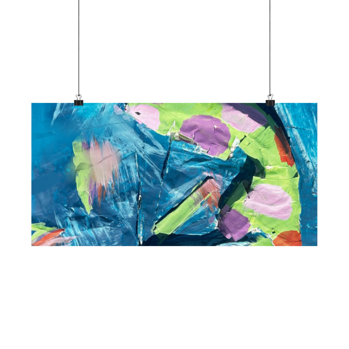 The Fish Abstract Color Splash Matte Horizontal Poster Vibrant Blue & Neon Accent Wall Art