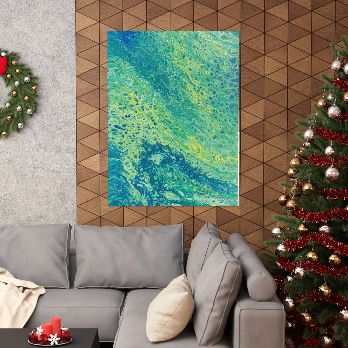 Moss Abstract Ocean Flow Matte Poster (Blue-Green Vertical Fluid Art)